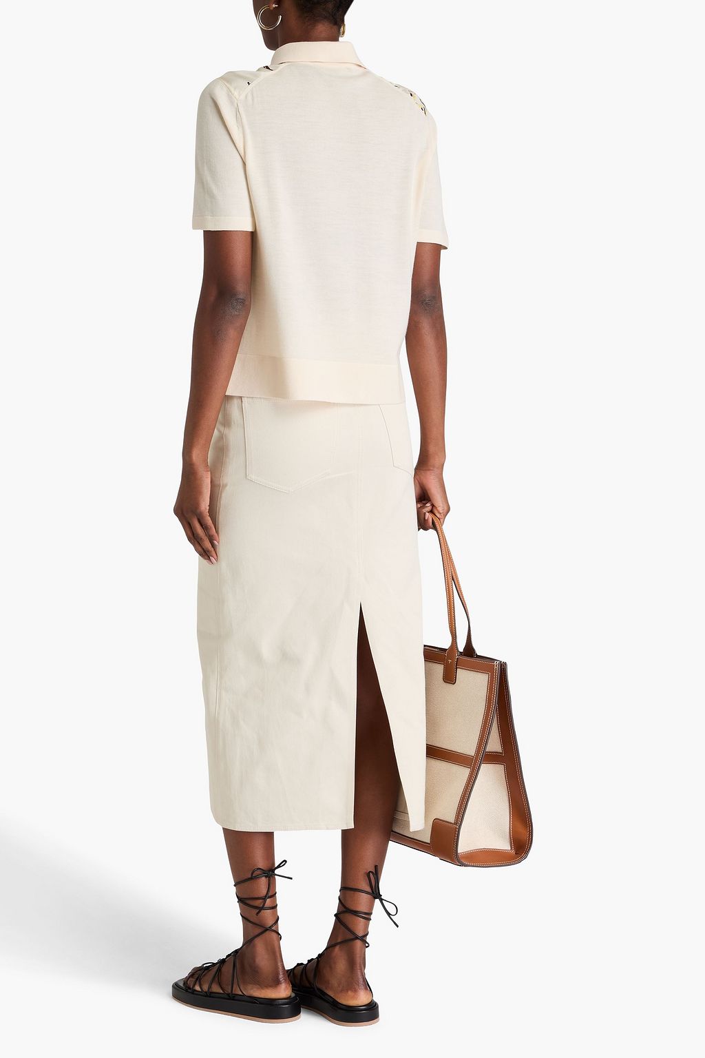 TORY BURCH 플로럴 프린트 실크 트윌 폴로 셔츠