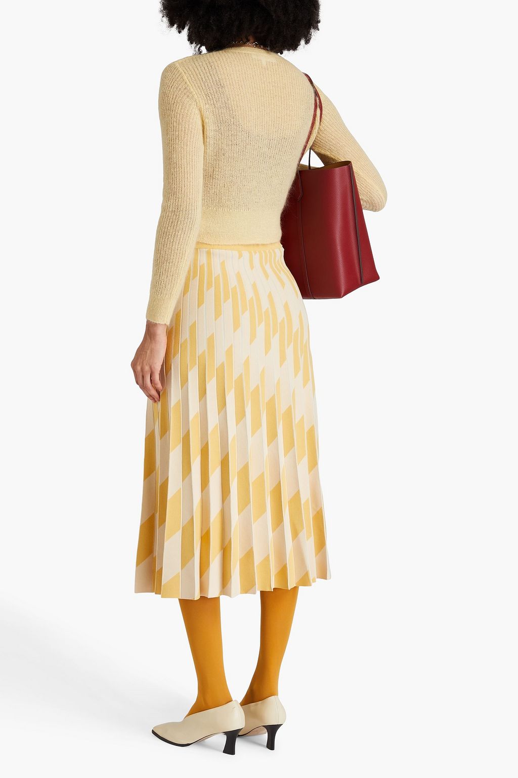 TORY BURCH تنورة متوسطة الطول بحبكة الجاكار مزينة بكسرات