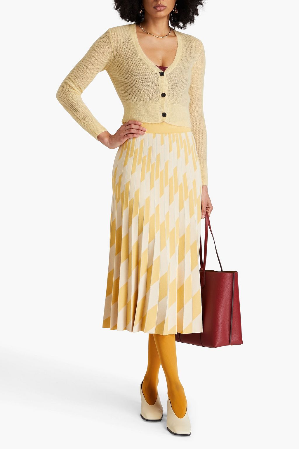 TORY BURCH تنورة متوسطة الطول بحبكة الجاكار مزينة بكسرات