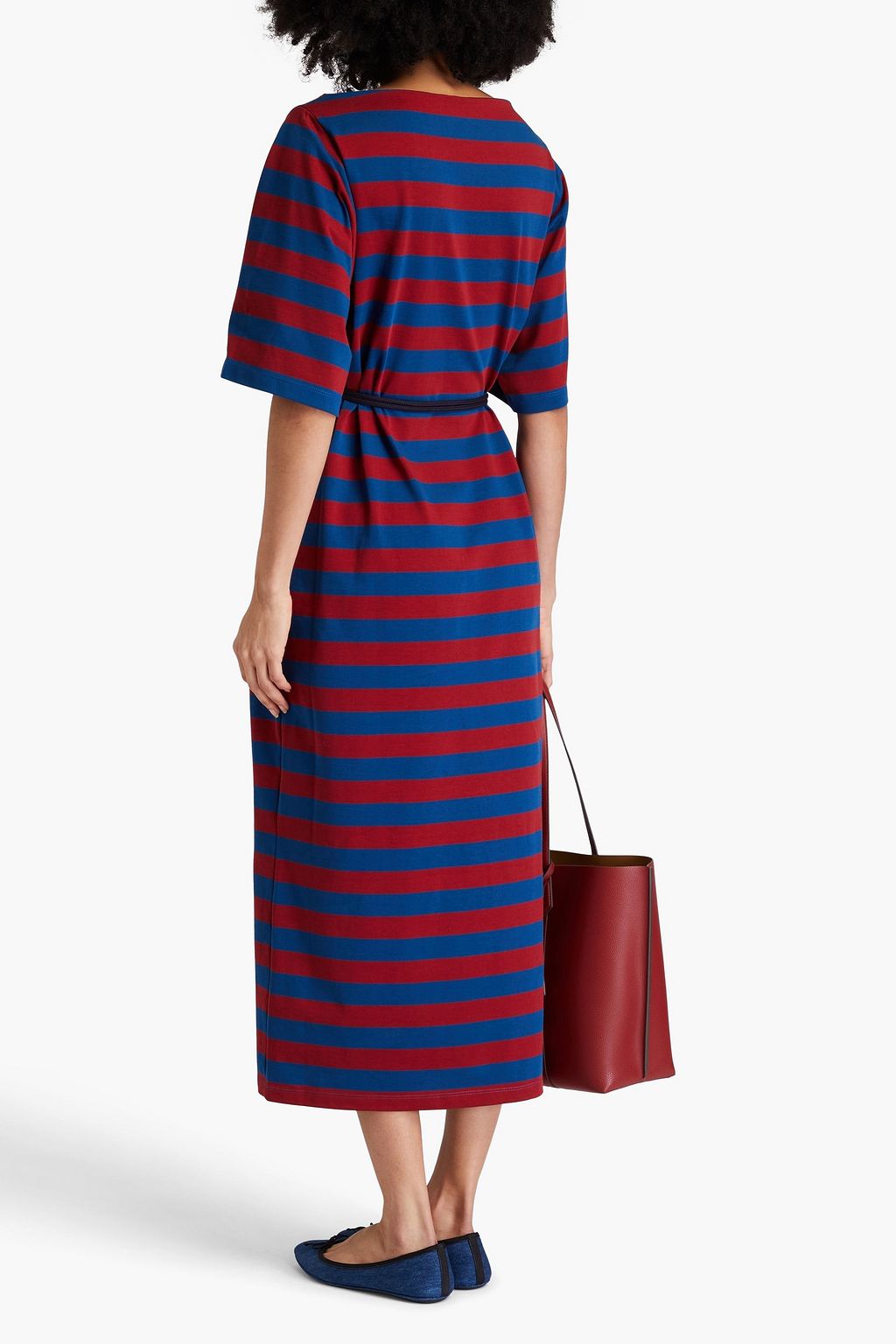 TORY BURCH 스트라이프 코튼 저지 미디 드레스