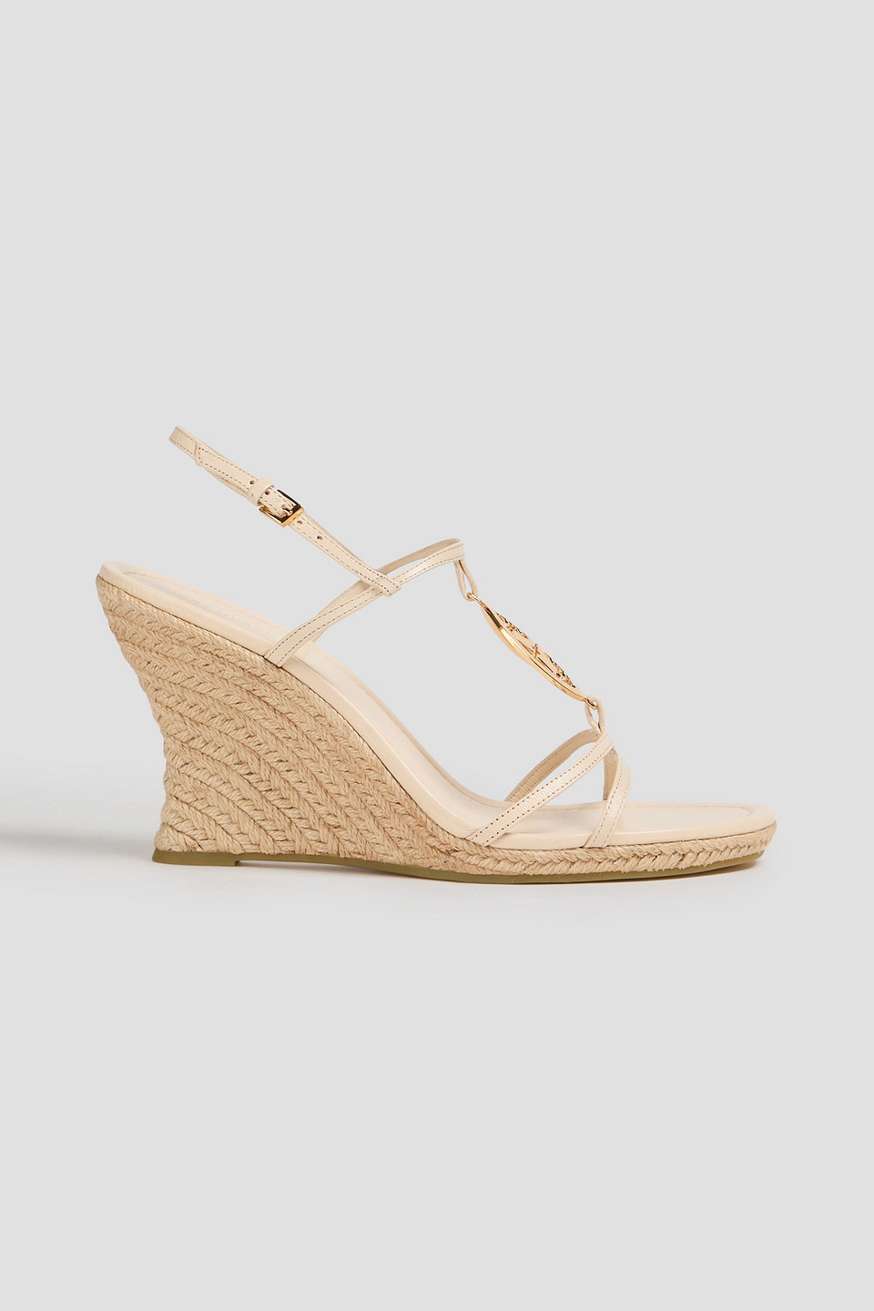 Tory Burch Capri Embellished Leather Espadrille Wedge Sandals In Neutral