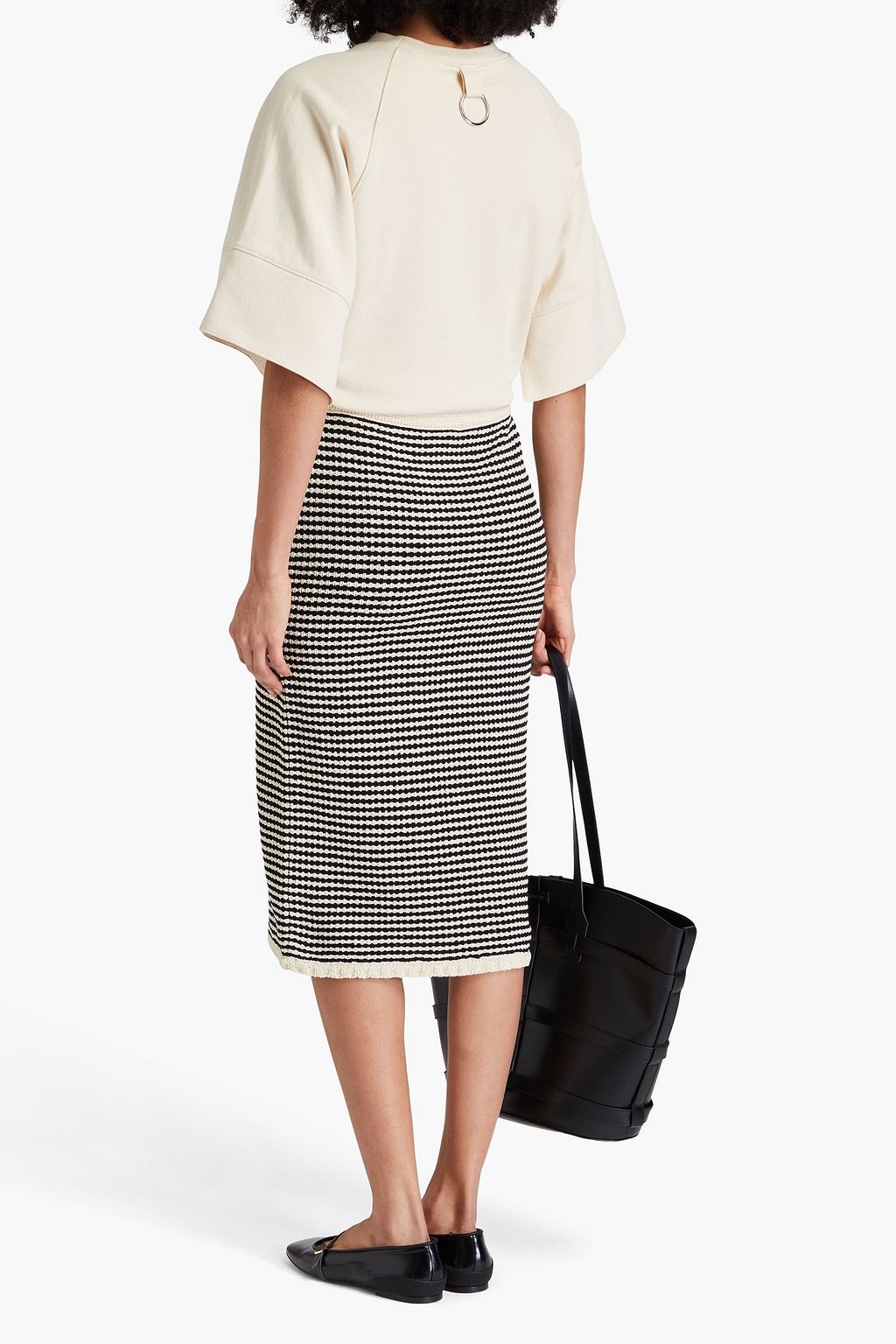 TORY BURCH コットン混 ミディペンシルスカート ストライプ