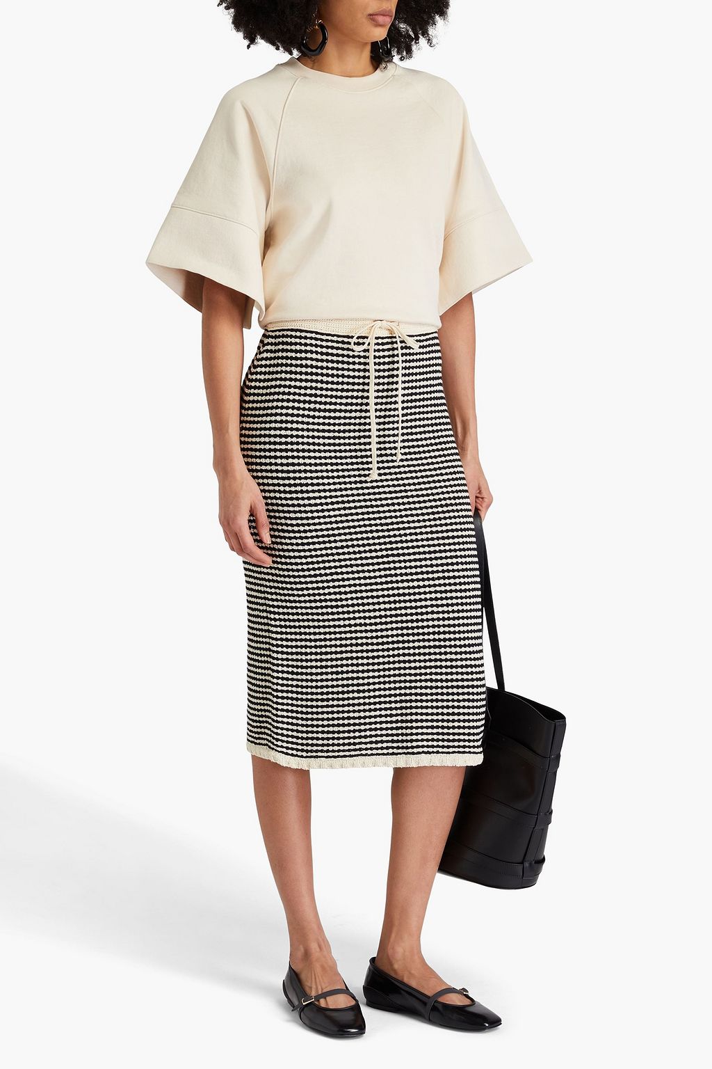 TORY BURCH コットン混 ミディペンシルスカート ストライプ