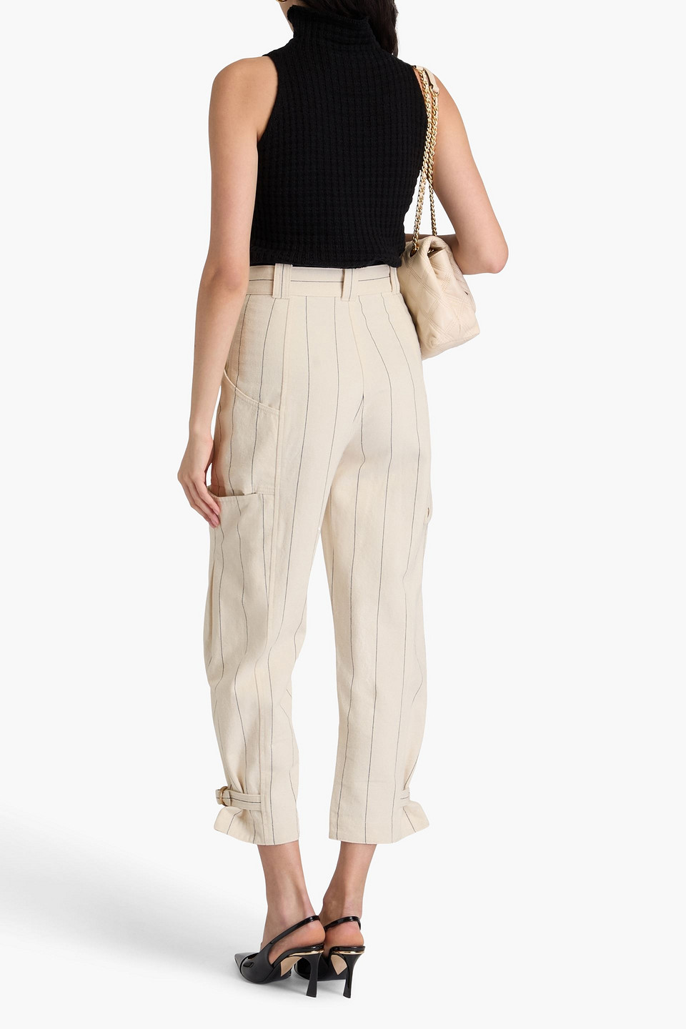  Tory Burch - Cropped Cargohose Aus Canvas Aus Einer Baumwollmischung Mit Nadelstreifen - Weiß - Us 0 