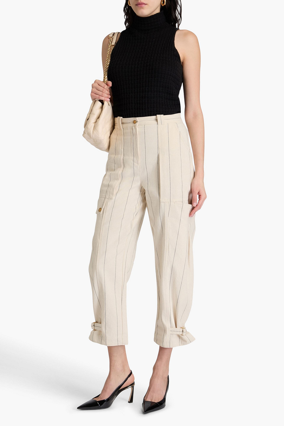  Tory Burch - Cropped Cargohose Aus Canvas Aus Einer Baumwollmischung Mit Nadelstreifen - Weiß - Us 0 