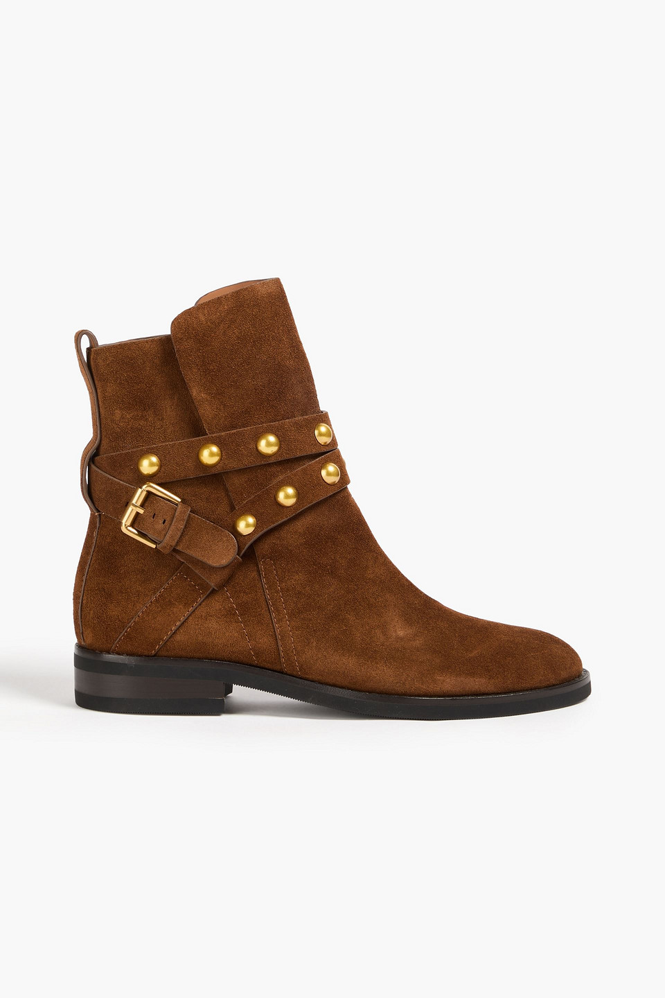 See By Chloé Studded Suede Buckle Booties In Brown