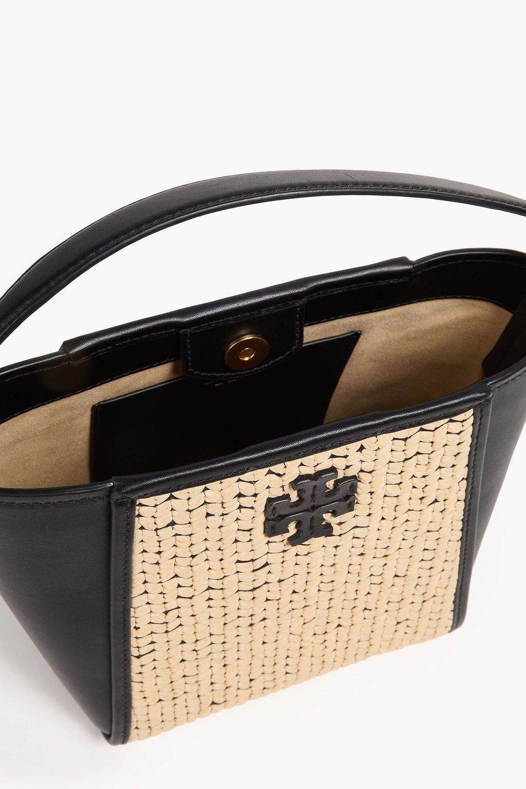 TORY BURCH 맥그로 라피아 & 가죽 버킷 백 토트