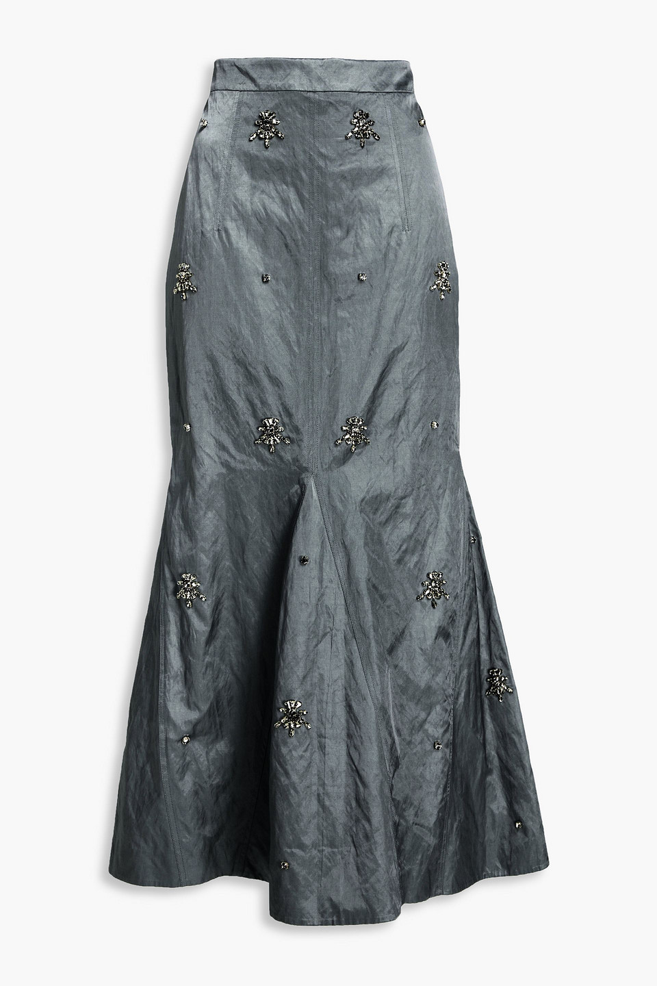 Huishan Zhang - Flared crystal-embellished satin midi skirt - Gray - UK 10