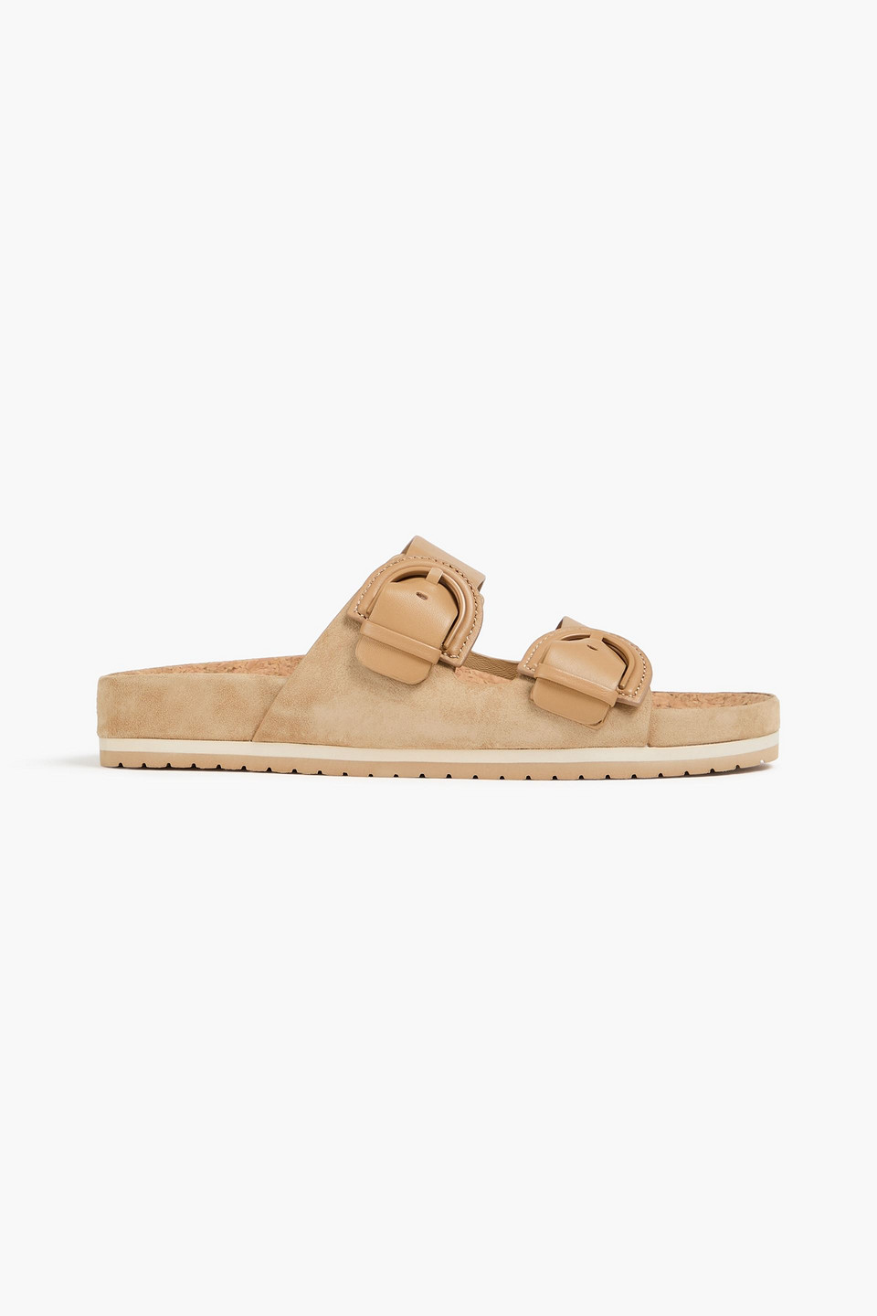 Vince Glyn Buckled Suede And Leather Slides In Sand