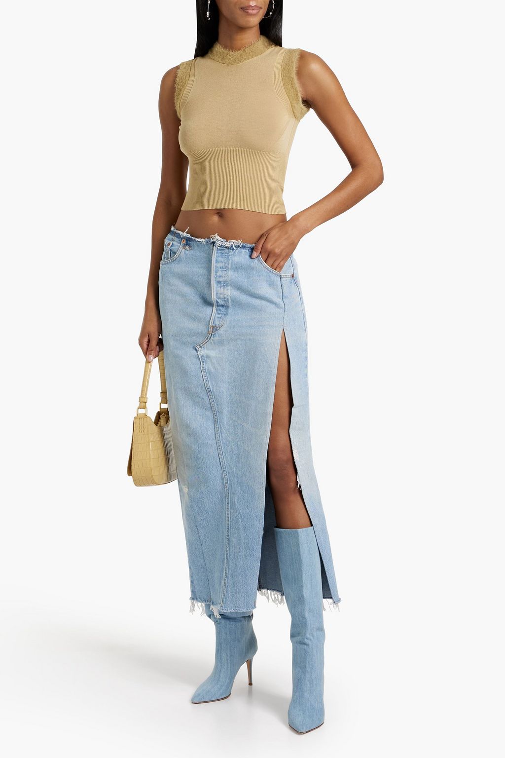 EB DENIM Robi distressed denim maxi skirt