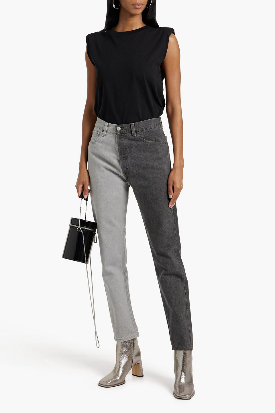 Shop Eb Denim Winona Two-tone High-rise Slim-leg Jeans In Gray