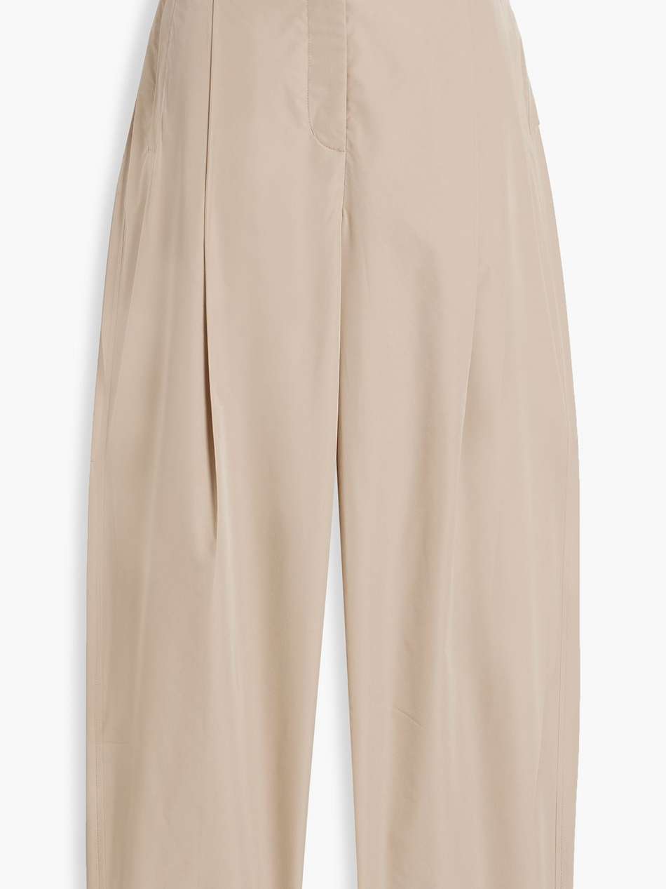 cropped pleated cotton-blend tapered pants