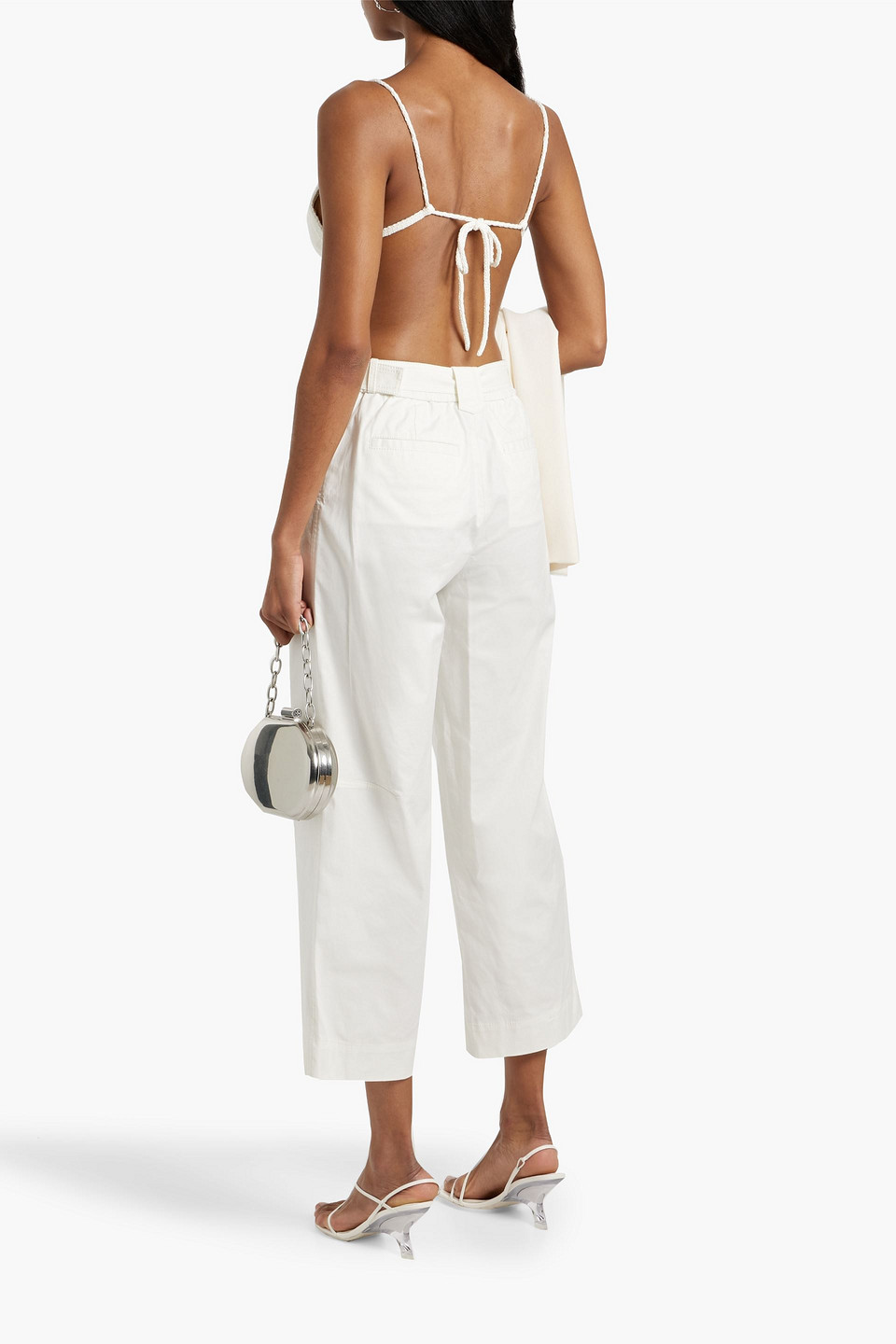 Shop Simkhai Jenny Belted Cropped Cotton-blend Wide-leg Pants In White
