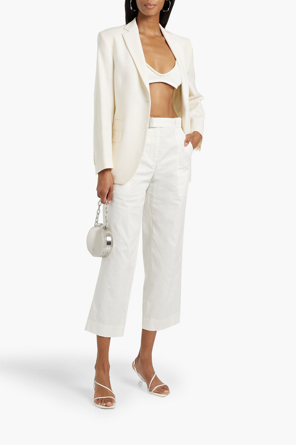 Shop Simkhai Jenny Belted Cropped Cotton-blend Wide-leg Pants In White