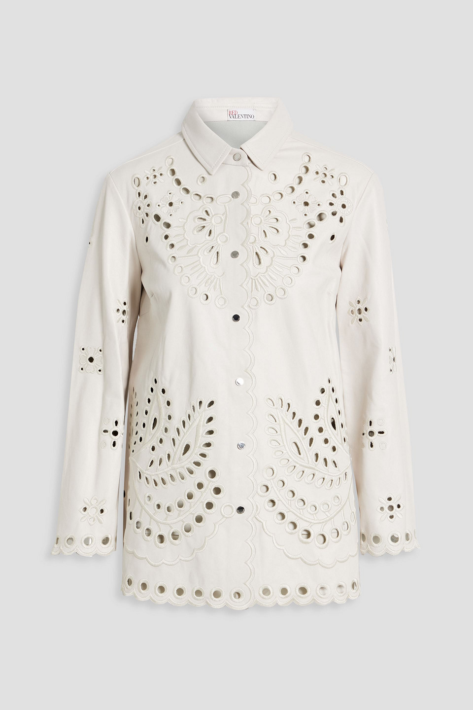 Red Valentino Broderie Anglaise Leather Shirt In White