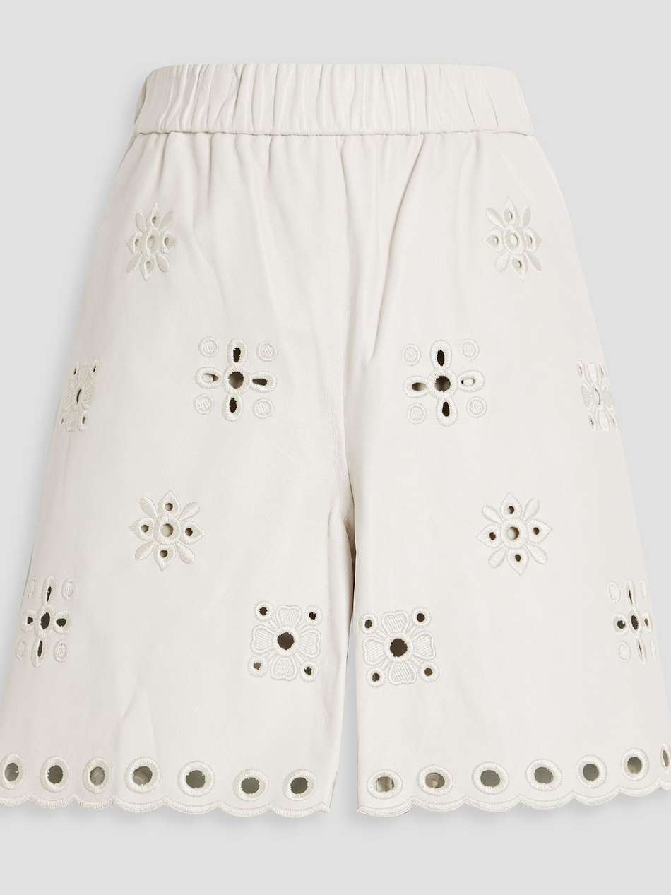 broderie anglaise leather shorts