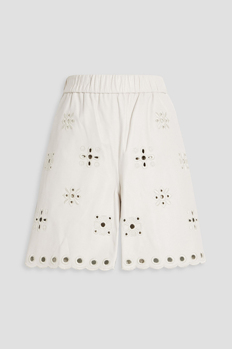 Red Valentino Broderie Anglaise Leather Shorts In White