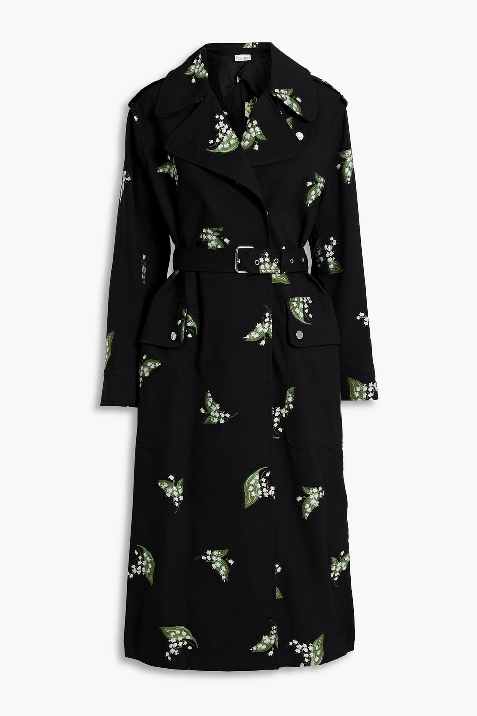 Red Valentino Cotton-blend Jacquard Trench Coat In Black