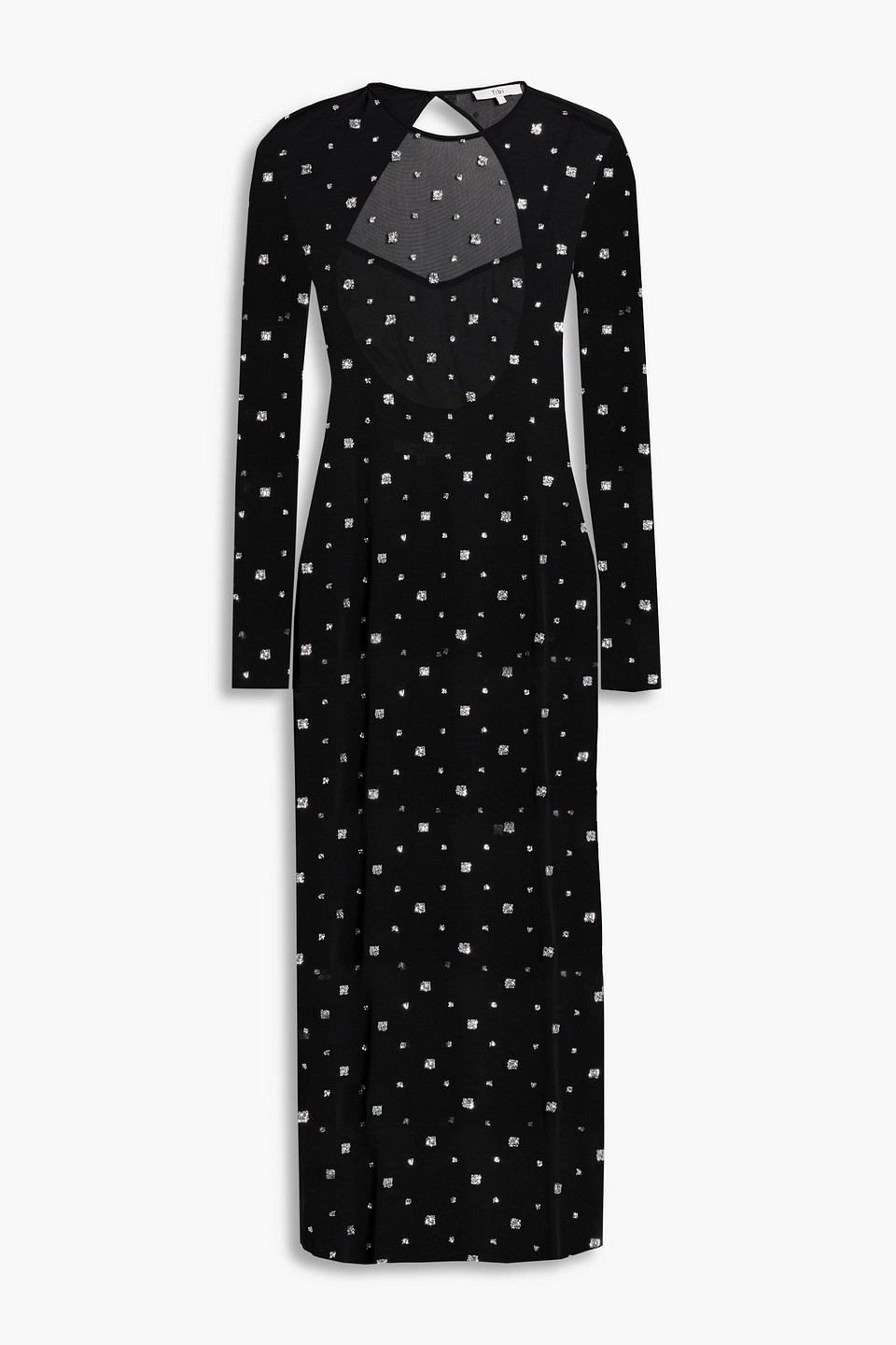 Tibi Glittered Mesh Midi Dress In Black