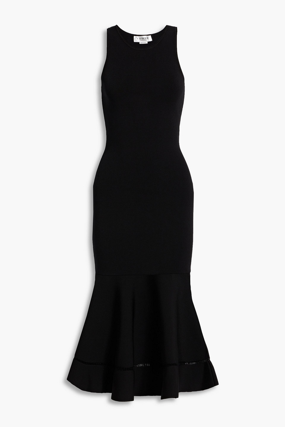 Victoria Beckham Fluted Stretch-knit Midi Dress In Black