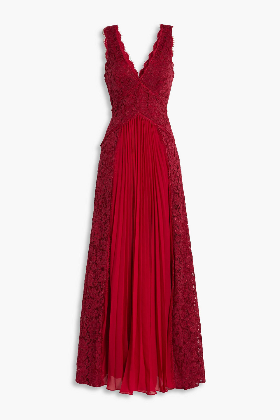 Pleated corded lace and chiffon gown