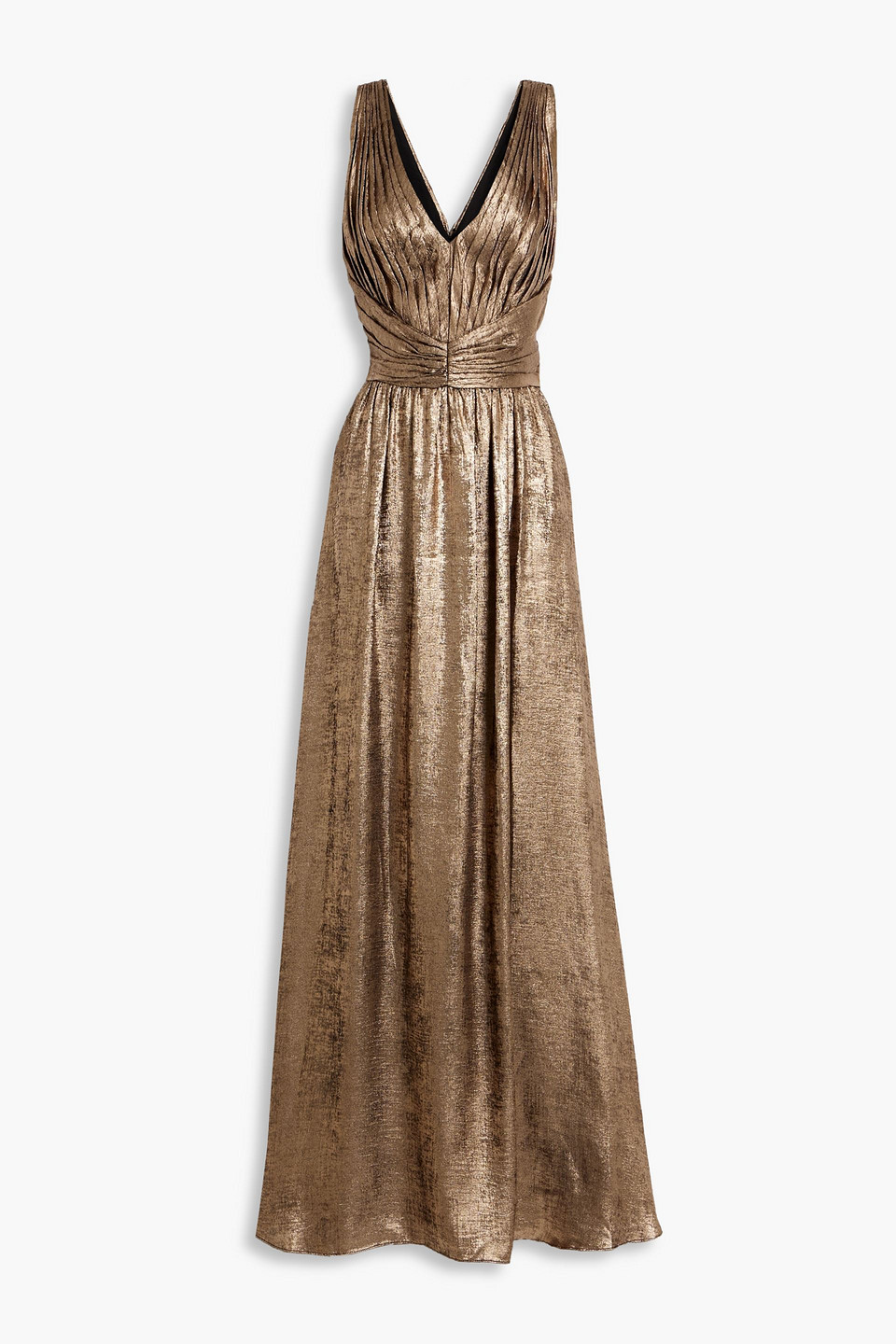 Zac Posen Pleated Metallic Georgette Gown In Bronze