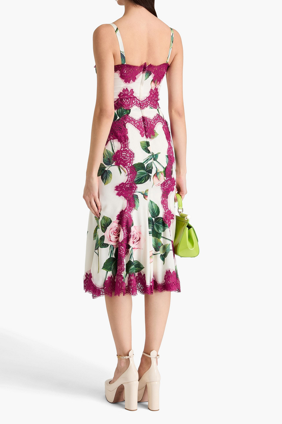  Dolce&gabbana - Midikleid Aus Satin Aus Einer Seidenmischung Mit Floralem Print Und Spitzenbesatz - Weiß - It 36 