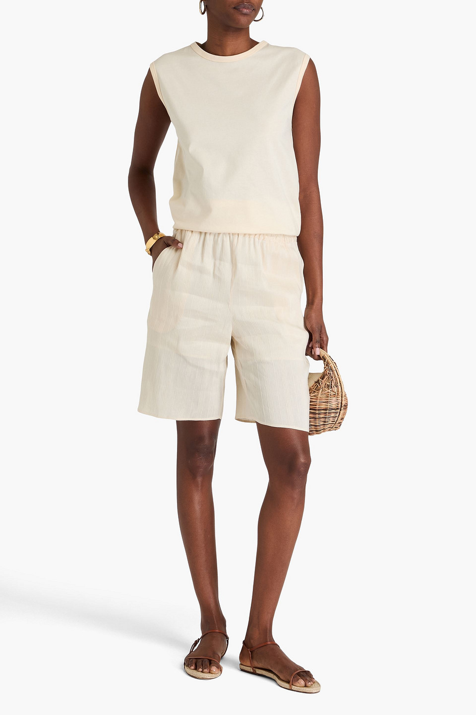 Loulou Studio Andra Linen And Silk-blend Shorts In Ivory