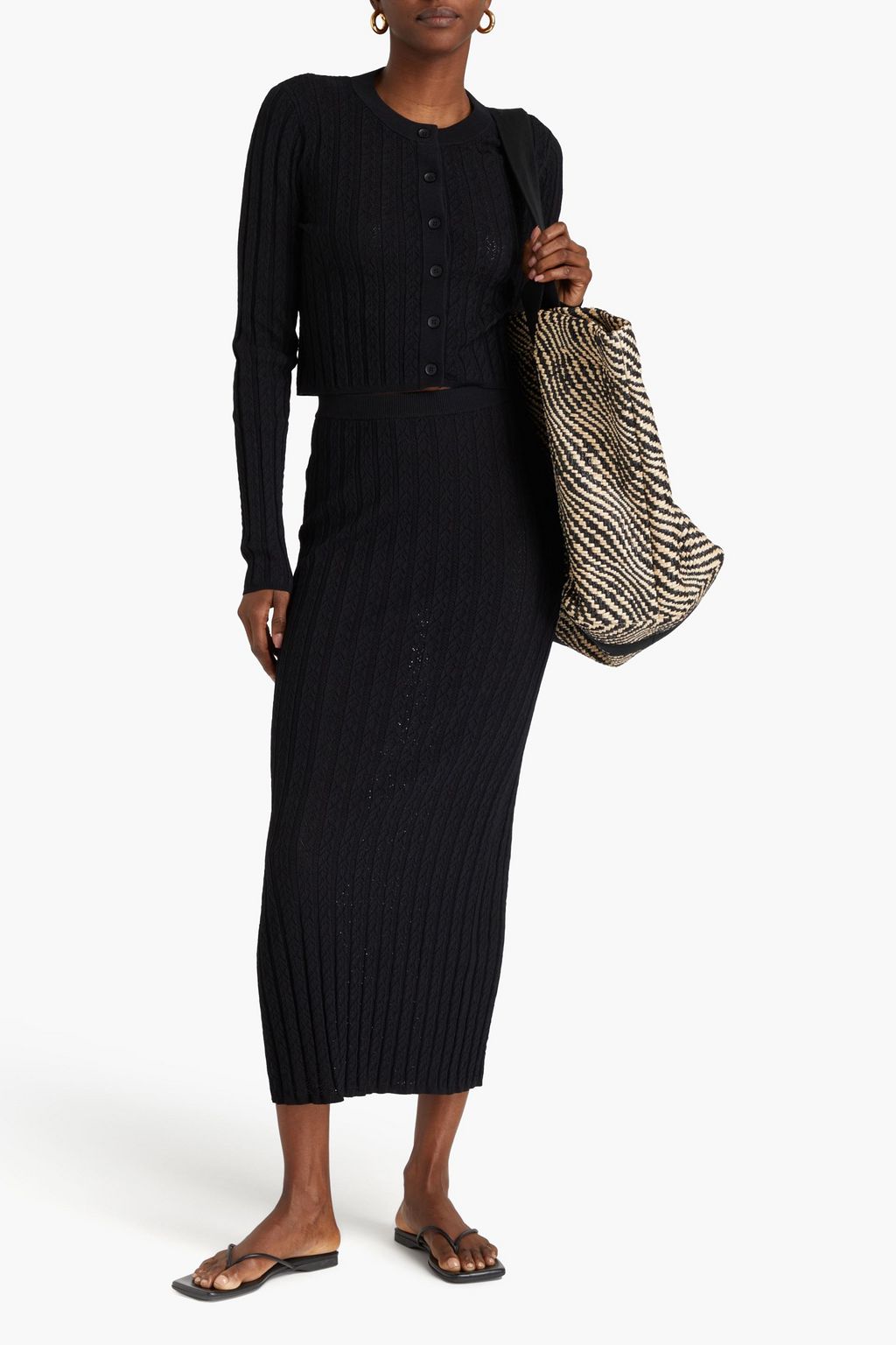 LOULOU STUDIO Dera ribbed pointelle-knit midi skirt