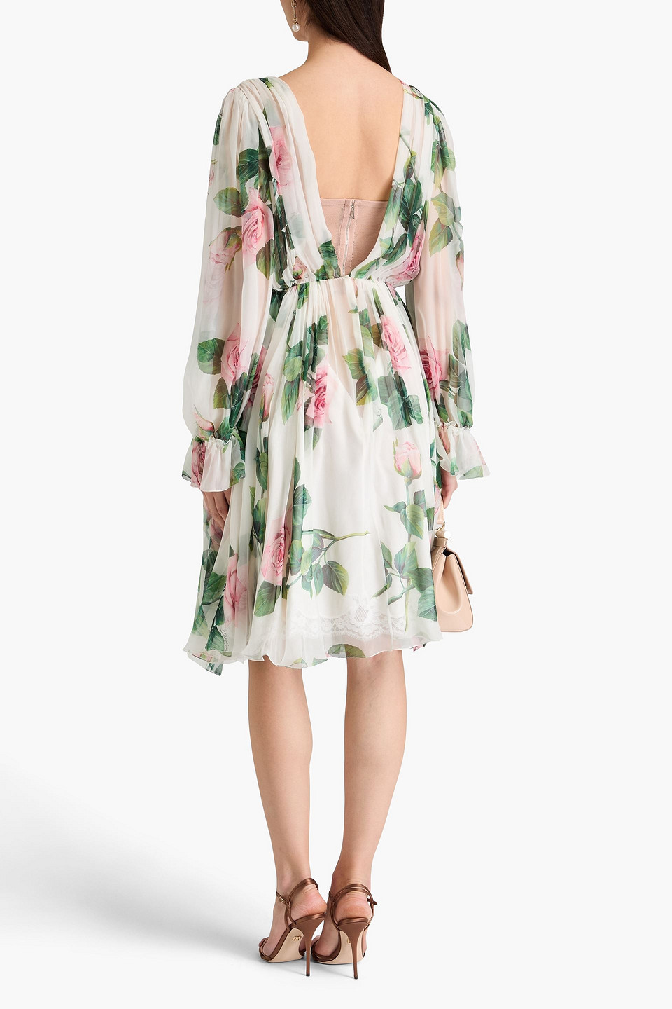  Dolce&gabbana - Plissiertes Kleid Aus Chiffon Aus Einer Seidenmischung Mit Floralem Print - Weiß - It 36 