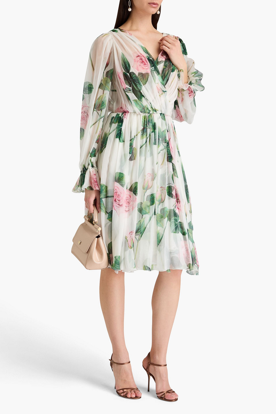  Dolce&gabbana - Plissiertes Kleid Aus Chiffon Aus Einer Seidenmischung Mit Floralem Print - Weiß - It 36 