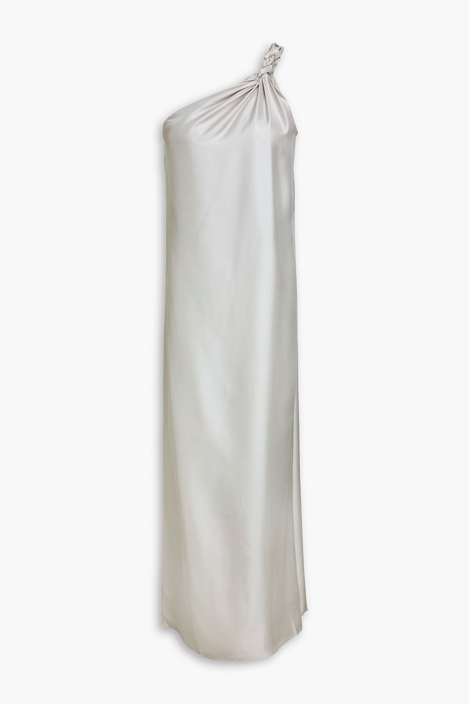 Loulou Studio Adela Midikleid Aus Seiden-twill Mit Asymmetrischer Schulterpartie In Hellgrau