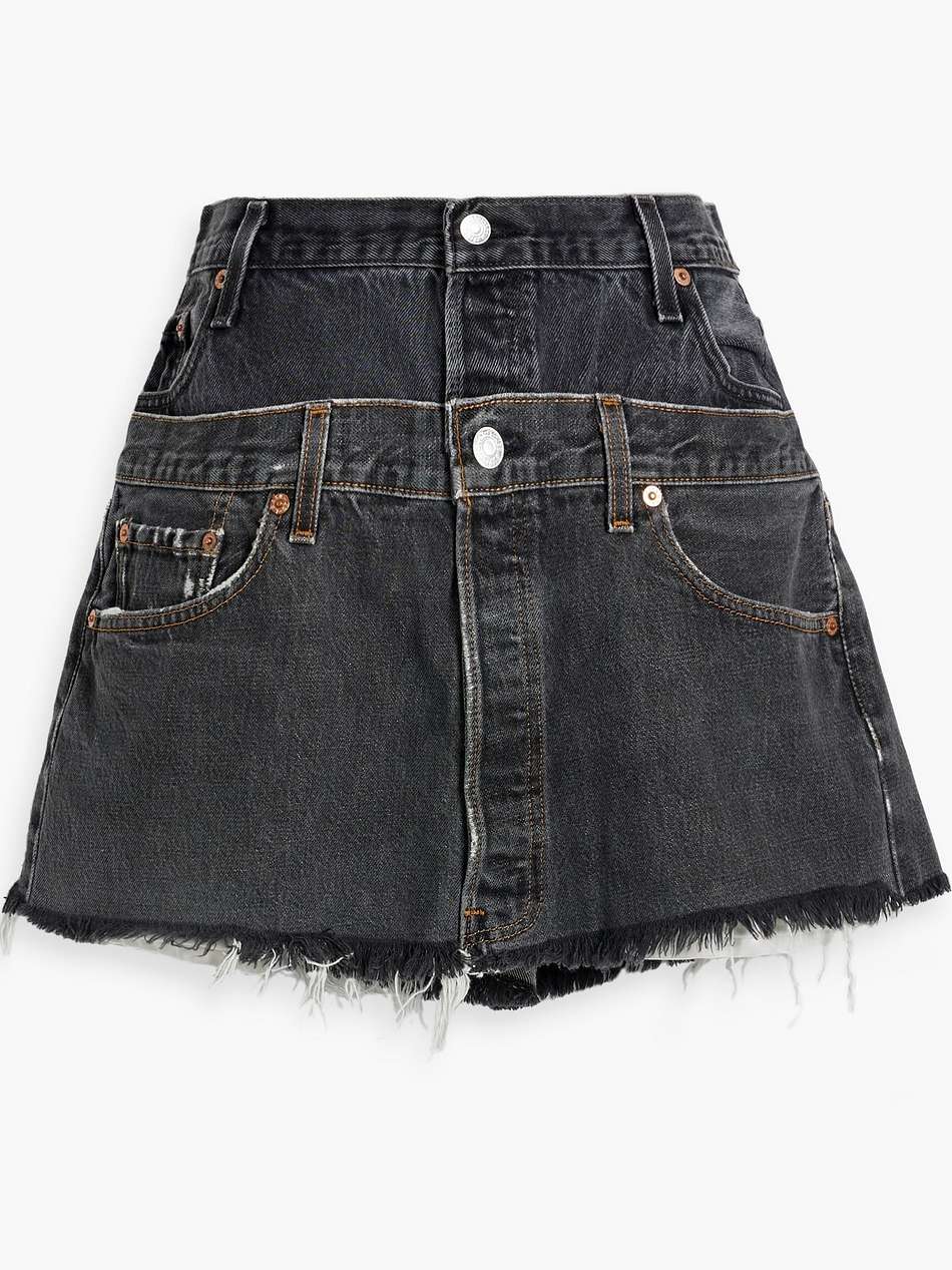 distressed denim mini skirt
