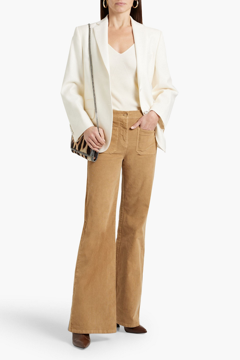 Nili Lotan Florence Cotton-blend Corduroy Flared Pants In Camel