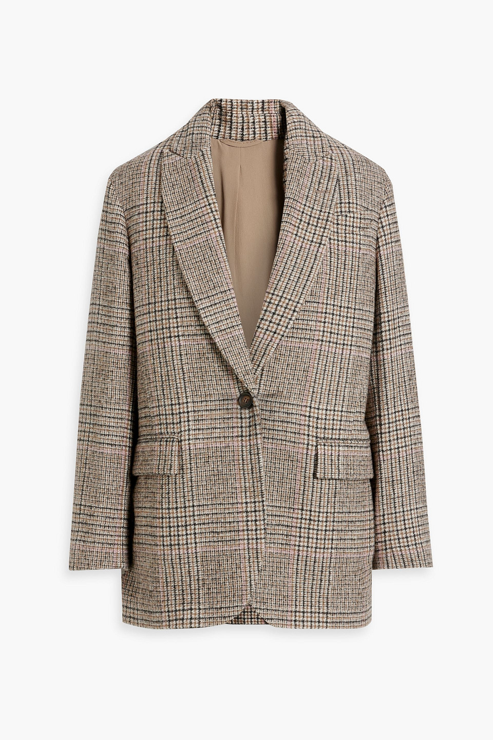 Brunello Cucinelli Prince Of Wales Checked Wool-blend Tweed Blazer In Light Brown