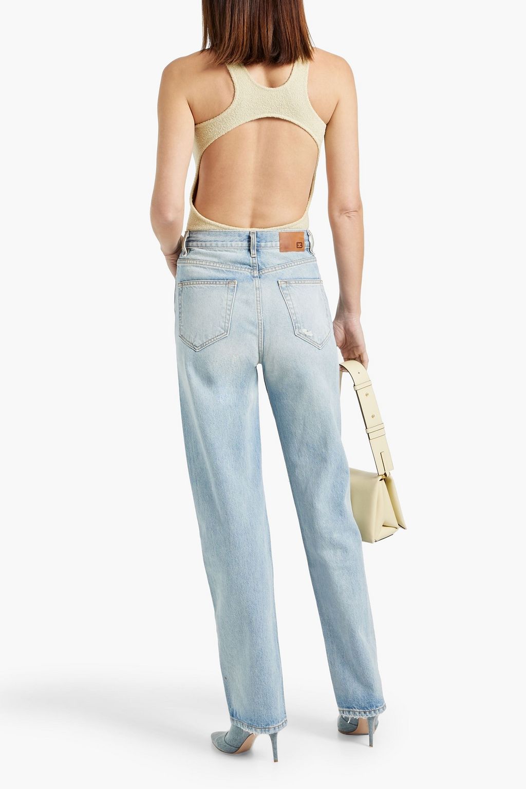 EB DENIM Distressed high-rise straight-leg jeans