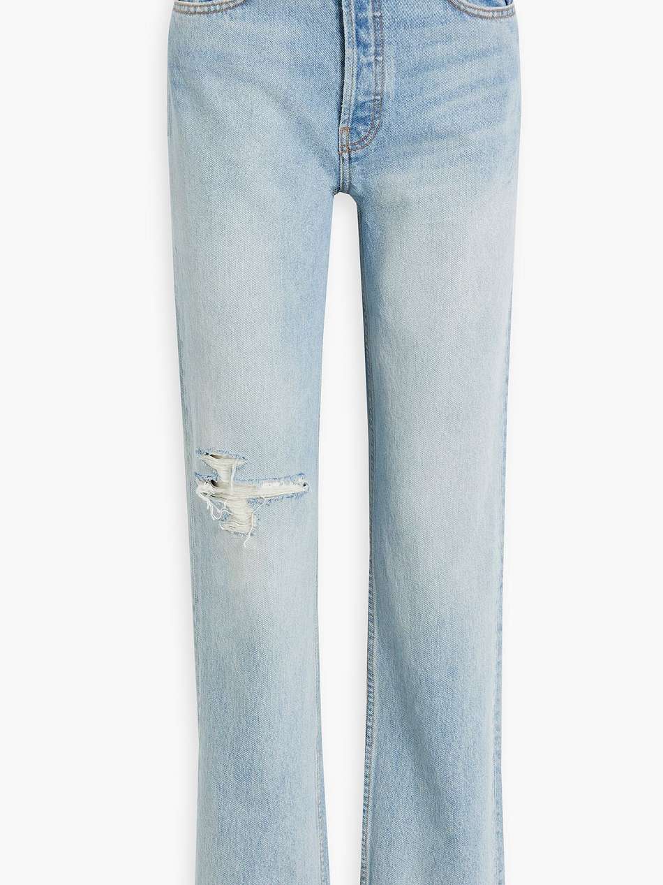 distressed high-rise straight-leg jeans