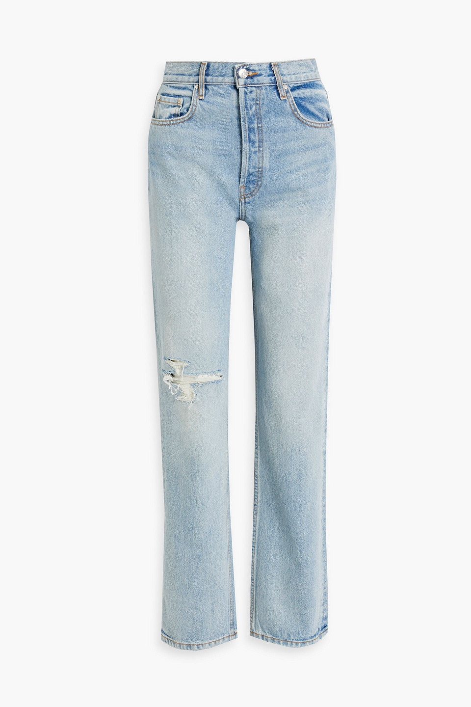 Eb Denim Distressed High-rise Straight-leg Jeans In Light Denim