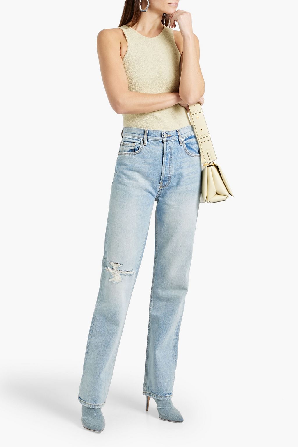 EB DENIM Distressed high-rise straight-leg jeans
