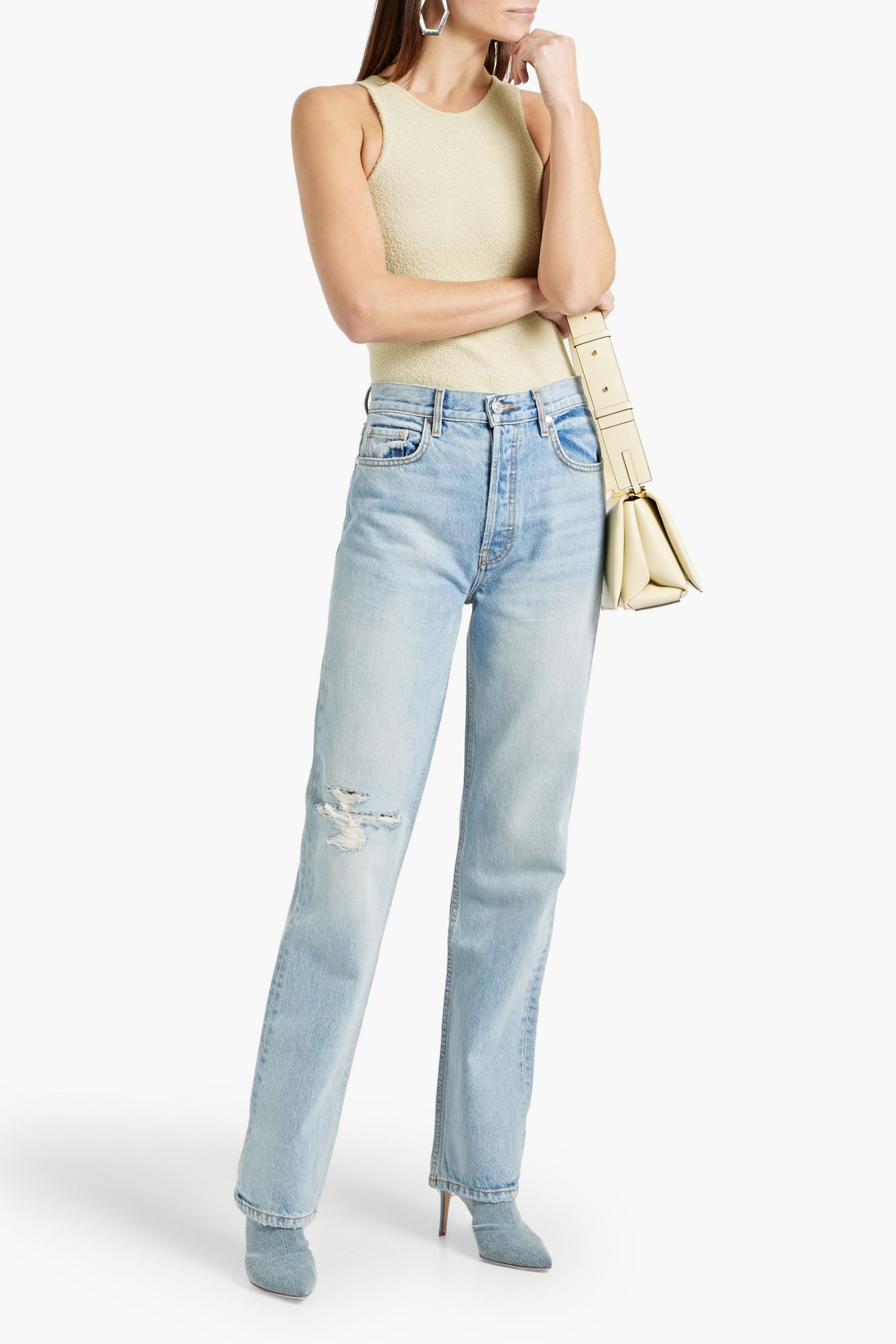 EB Denim Distressed high-rise straight-leg jeans
