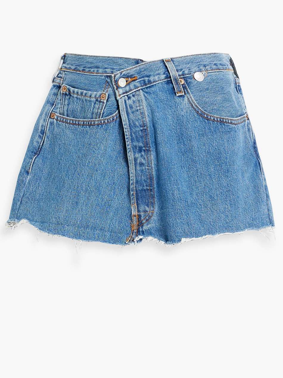 distressed denim mini skirt
