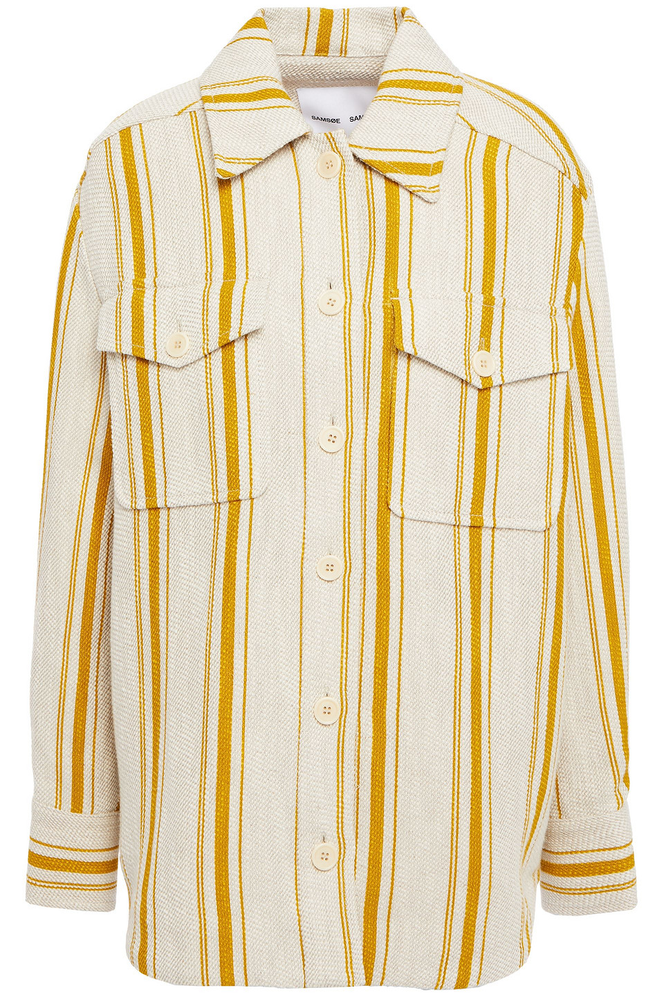 Samsoe & Samsoe Gestreifte Jacke Aus Einer Leinen-baumwollmischung In Naturfarben