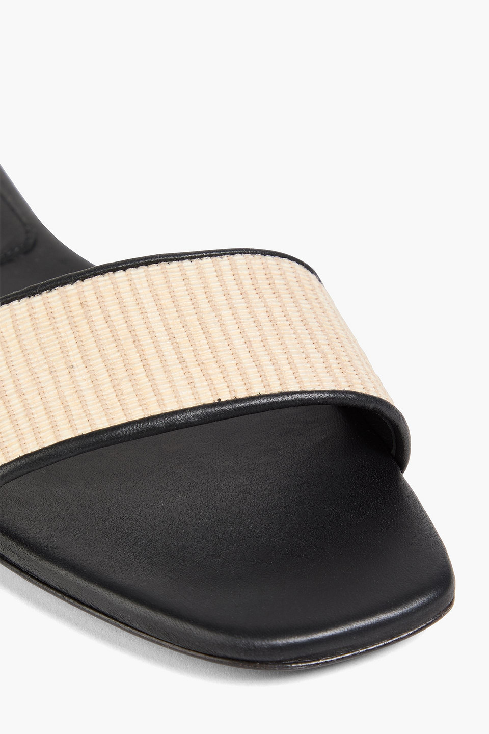 LOULOU STUDIO HADES LEATHER-TRIMMED WOVEN SLIDES