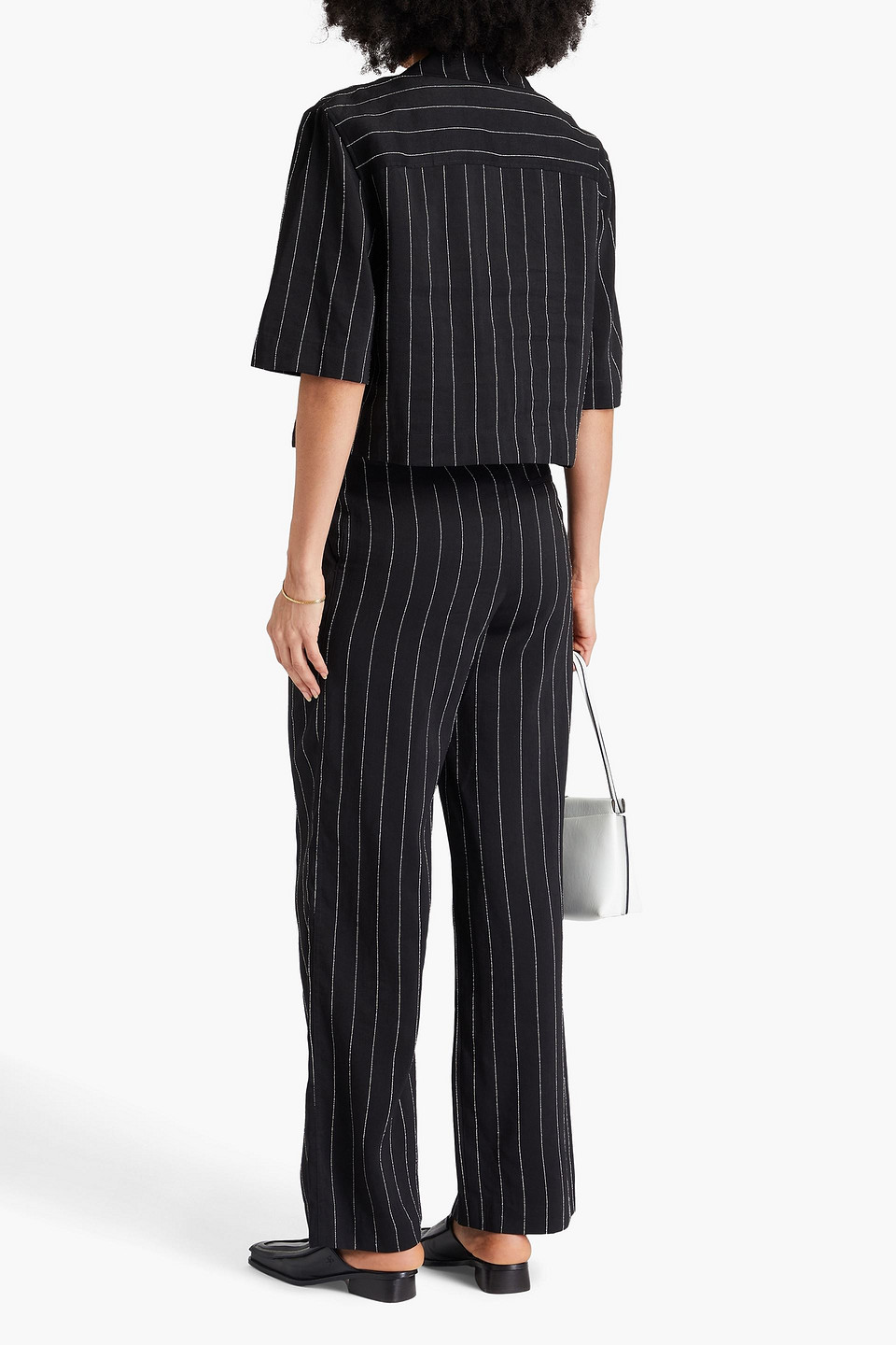 LOULOU STUDIO LAGO CROPPED PINSTRIPED TWILL SHIRT