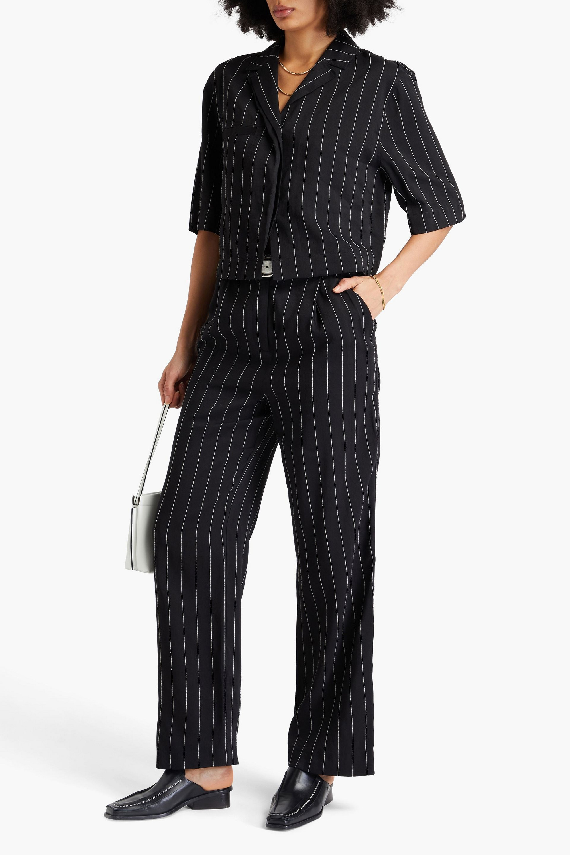 Loulou Studio Lago cropped pinstriped twill shirt