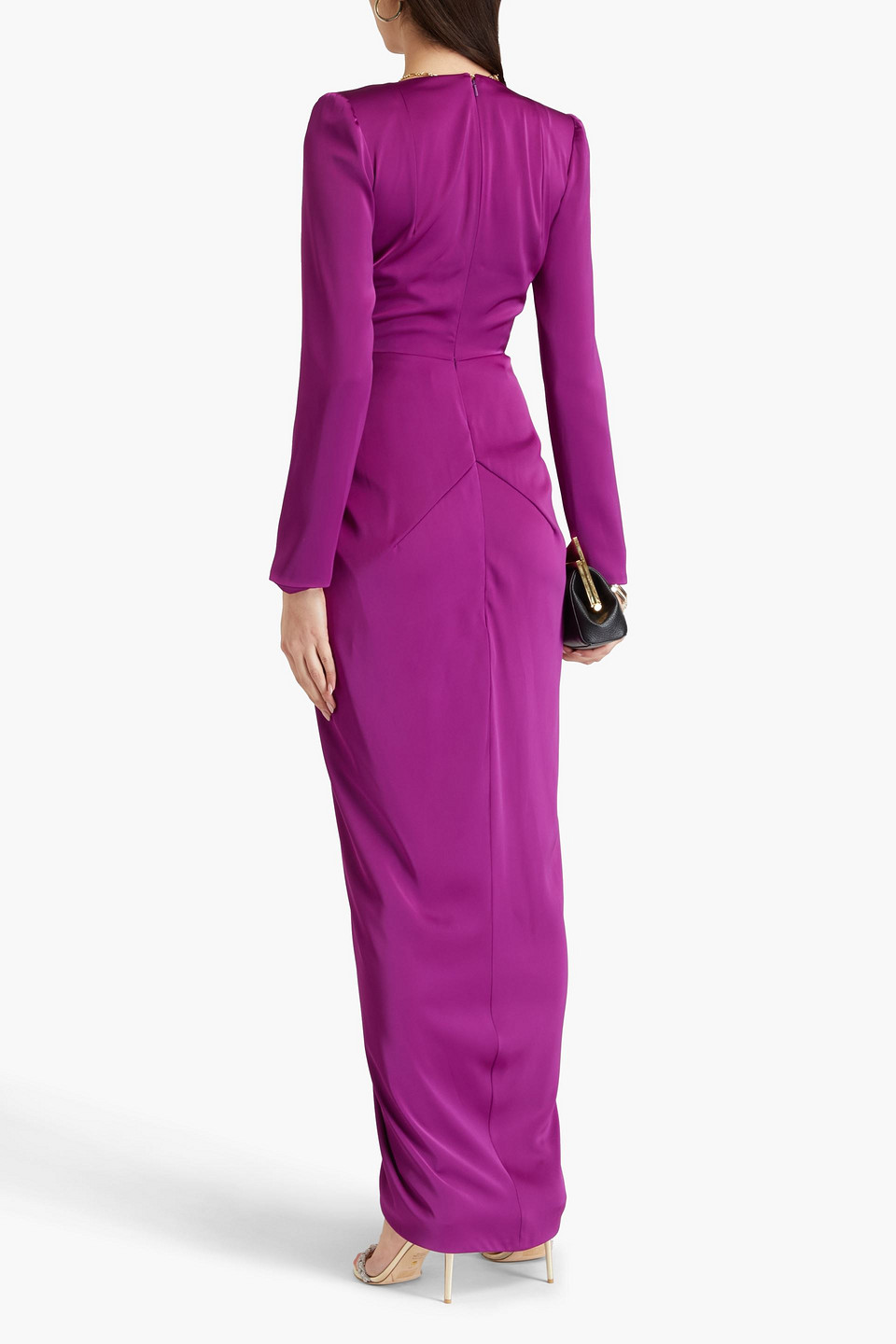 RHEA COSTA DRAPED SATIN MAXI DRESS