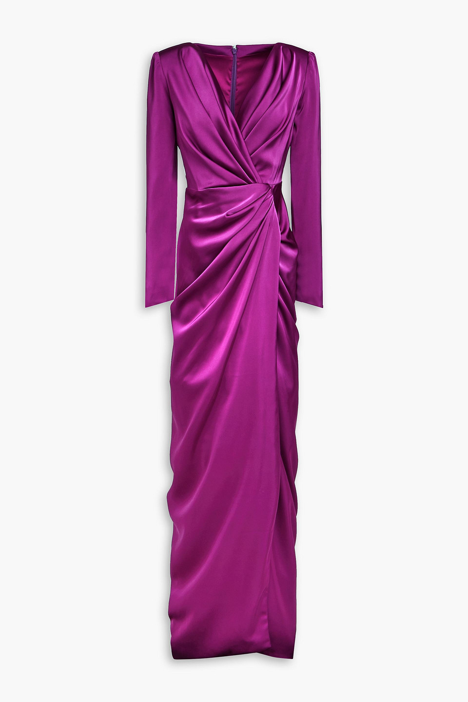 RHEA COSTA DRAPED SATIN MAXI DRESS