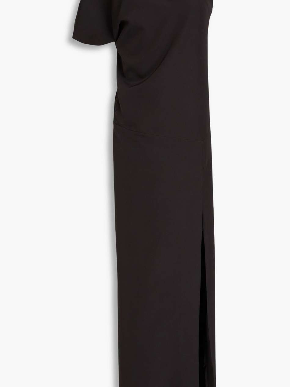 one-shoulder crepe gown