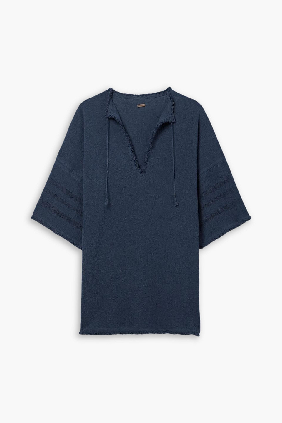 Caravana Ekab Oversized Frayed Cotton-gauze Tunic In Navy