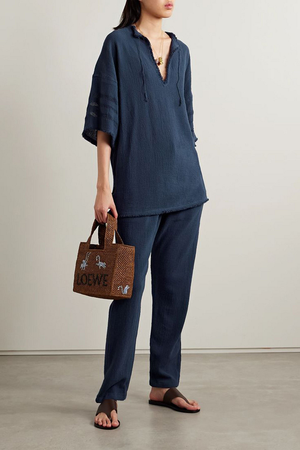 CARAVANA EKAB OVERSIZED FRAYED COTTON-GAUZE TUNIC